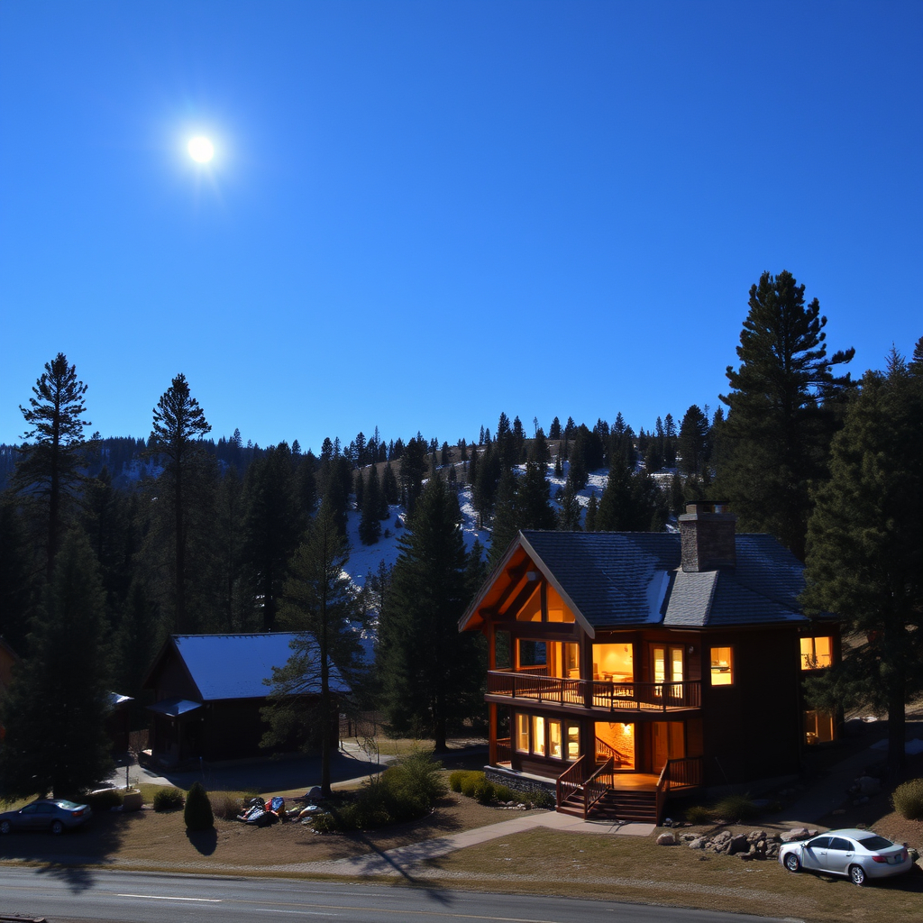 Defensible space clearing around a cabin structure in Big Bear Lake, CA